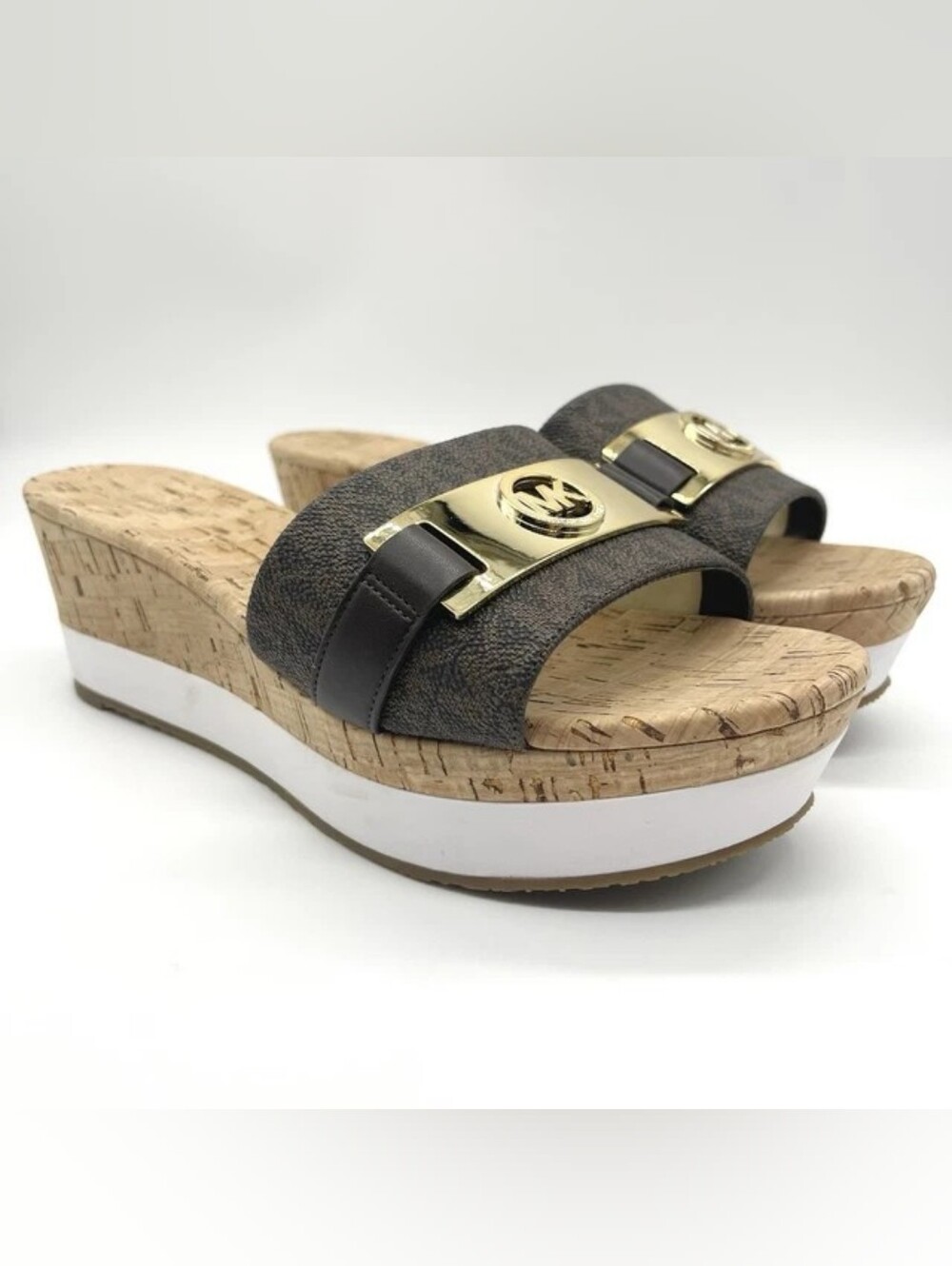 Michael Kors Womens MK Warren Platform Cork Slide Sandals Brown Gold Size 8M